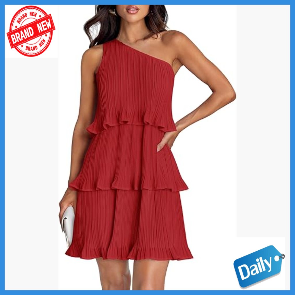 Sleeveless Mini Dress One Shoulder Ruffle Tiered Layered Boho Summer